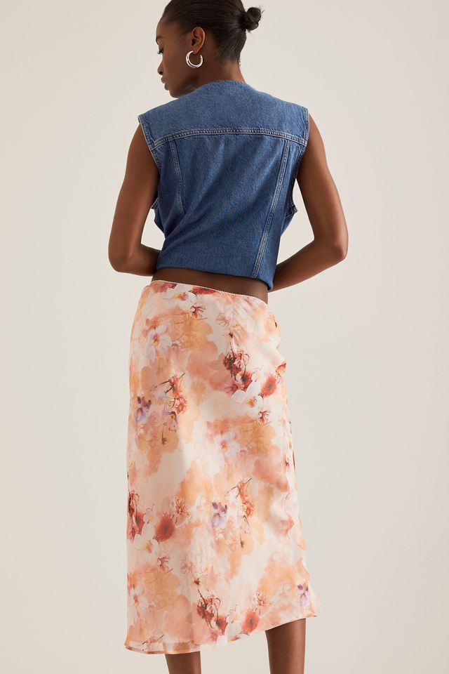 By Anthropologie Floral Chiffon Bias Midi Skirt #1