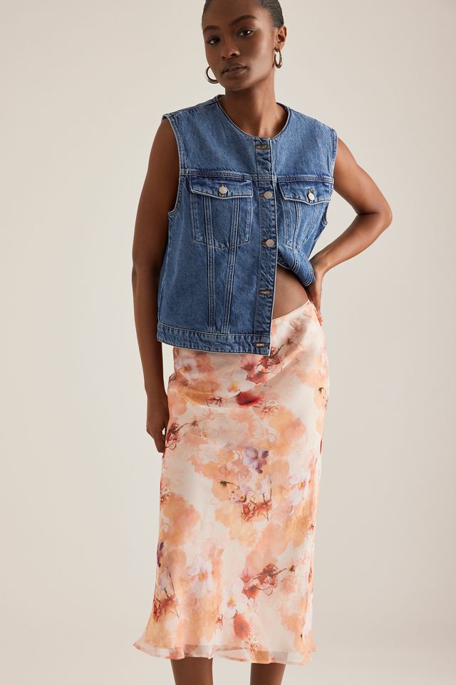 By Anthropologie Floral Chiffon Bias Midi Skirt #5