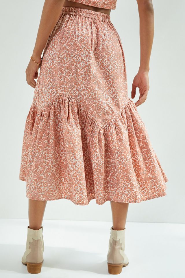 Beachgold Flounced Midi Skirt | Anthropologie