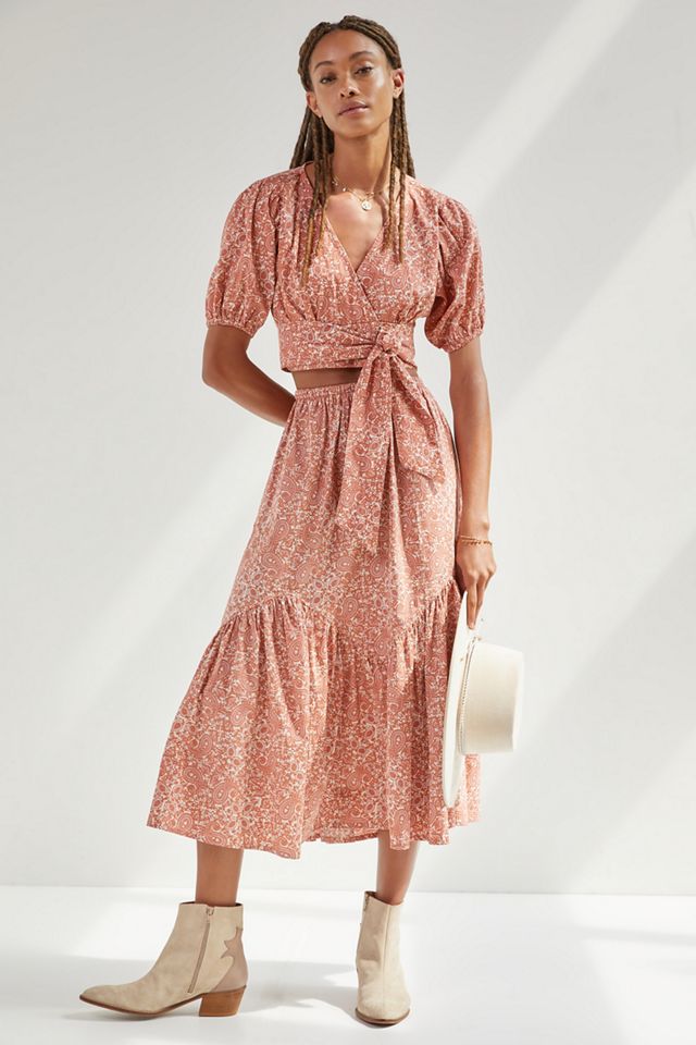 Beachgold Flounced Midi Skirt | Anthropologie