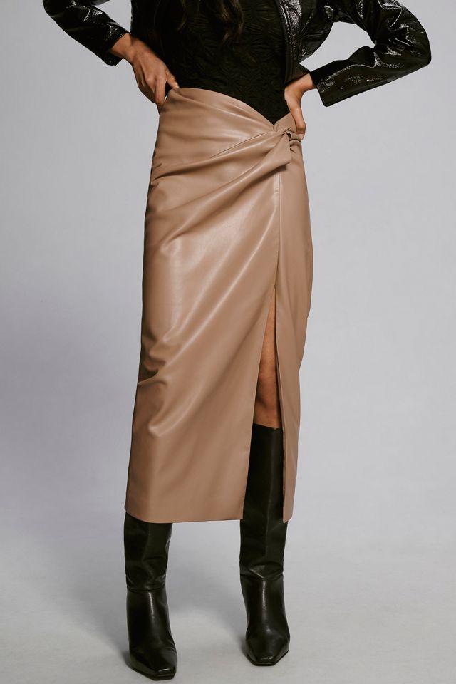 Lamarque Eileen Faux Leather Knot Midi Skirt #1