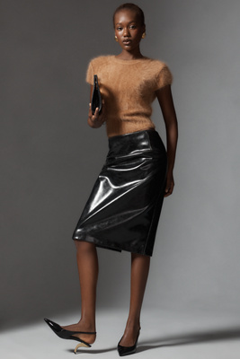 Lamarque Georgia Faux Leather Midi Skirt In Black