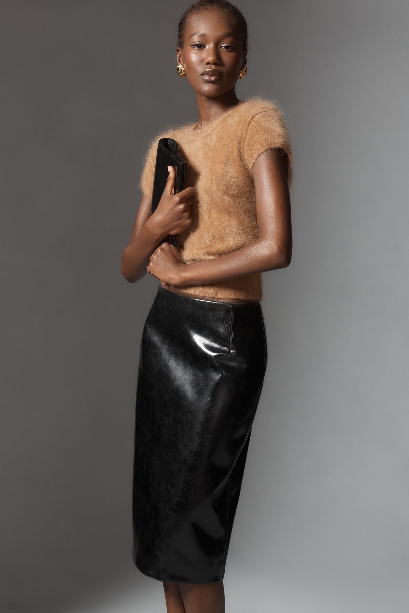 Lamarque Georgia Faux Leather Midi Skirt