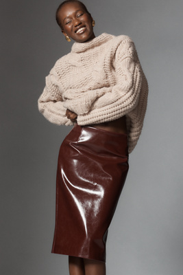 Lamarque Georgia Faux Leather Midi Skirt In Red