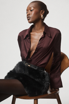 Lamarque Carrie Faux Fur Mini Skirt In Black