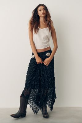 By Anthropologie Pucker Lace Midi Skirt