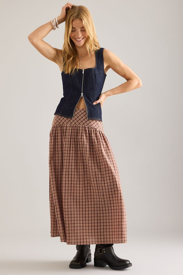 By Anthropologie Jupe mi-longue à taille basque à carreaux #2