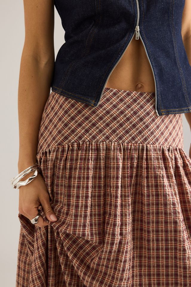 By Anthropologie Jupe mi-longue à taille basque à carreaux #3
