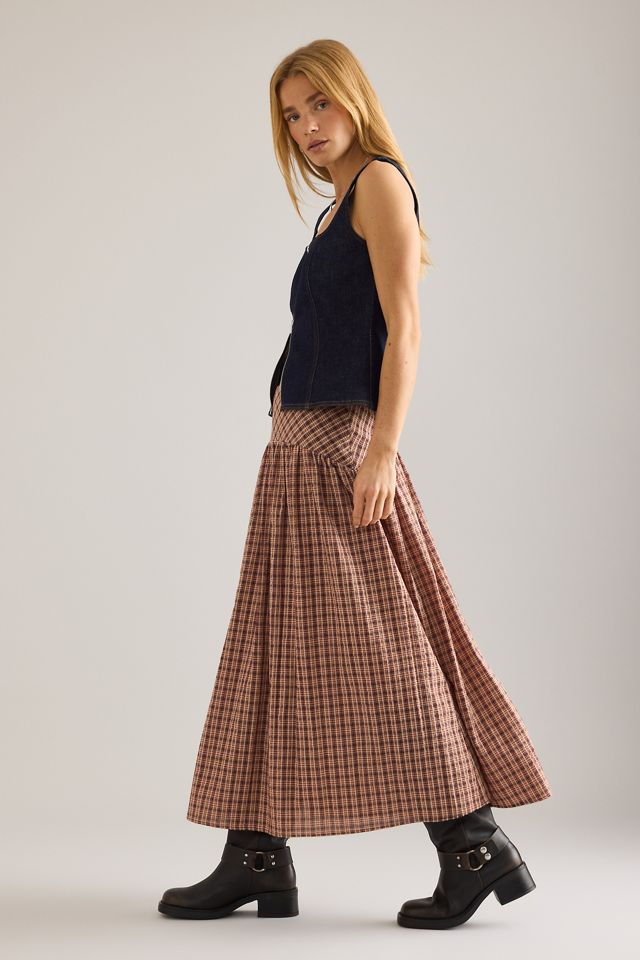 By Anthropologie Jupe mi-longue à taille basque à carreaux #4