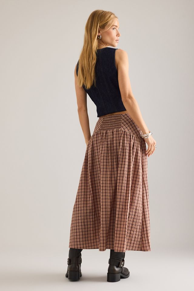By Anthropologie Jupe mi-longue à taille basque à carreaux #5