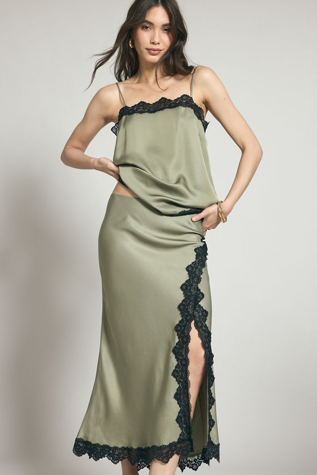 By Anthropologie Lace-Trim Bias-Cut Satin Midi Skirt #2