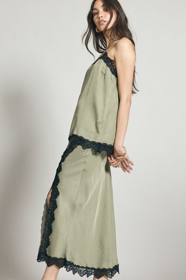 By Anthropologie Lace-Trim Bias-Cut Satin Midi Skirt #3