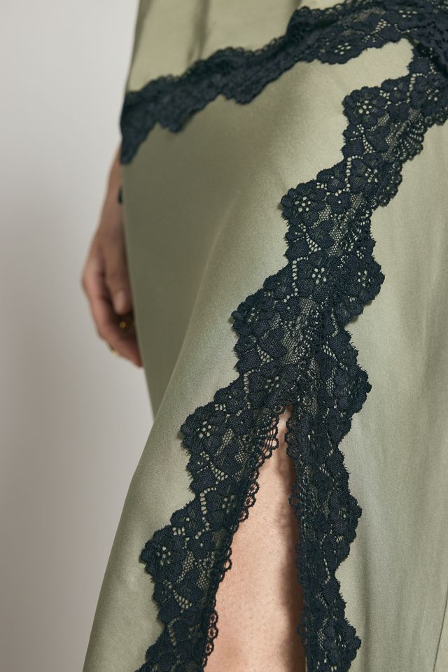 By Anthropologie Lace-Trim Bias-Cut Satin Midi Skirt #5