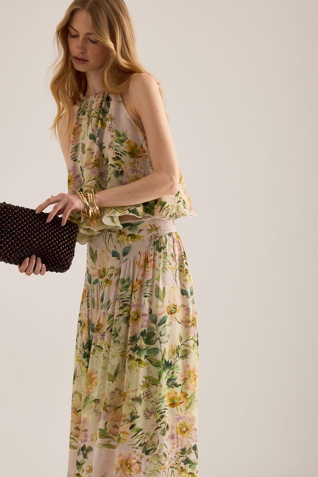 By Anthropologie Fifi Floral Basque-Waist Maxi Skirt #3