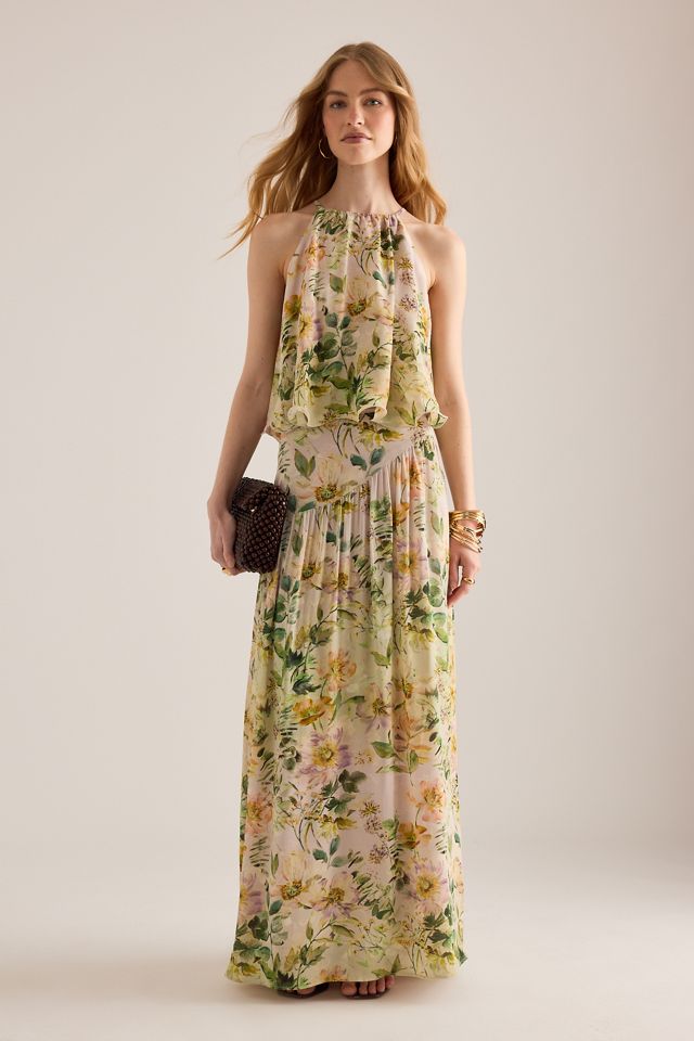 By Anthropologie Fifi Floral Basque-Waist Maxi Skirt #1