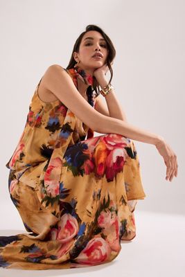 By Anthropologie Blumen-Maxirock mit tiefer Taille