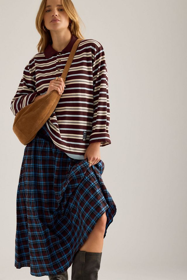 Jupe midi asymétrique à volants et carreaux By Anthropologie #2