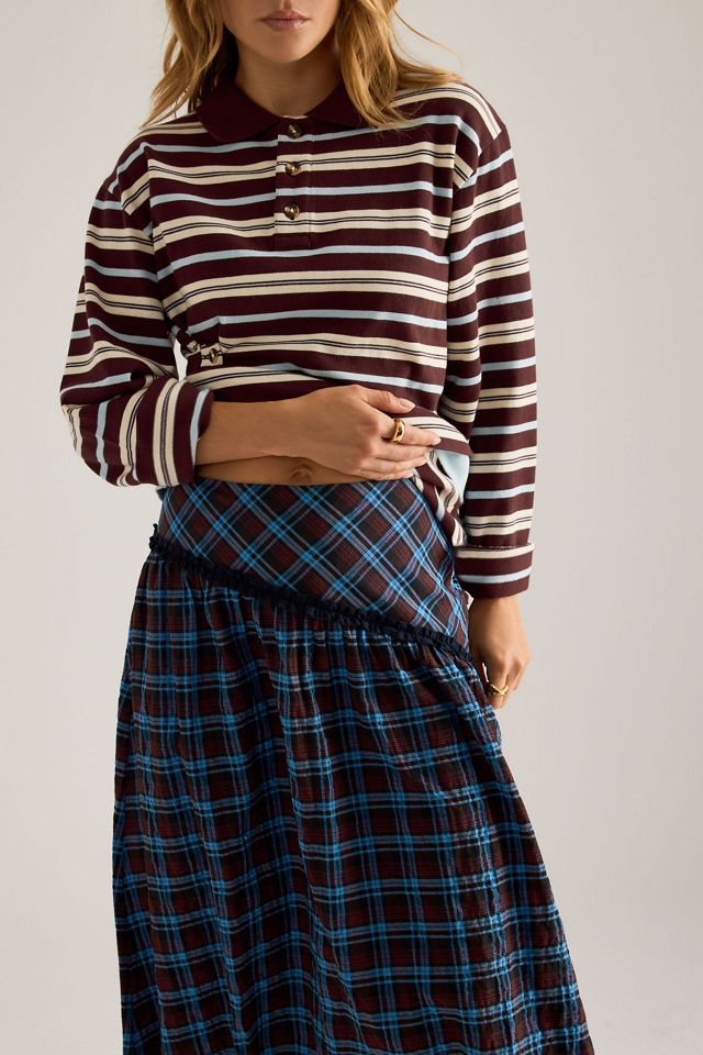 Jupe midi asymétrique à volants et carreaux By Anthropologie #3