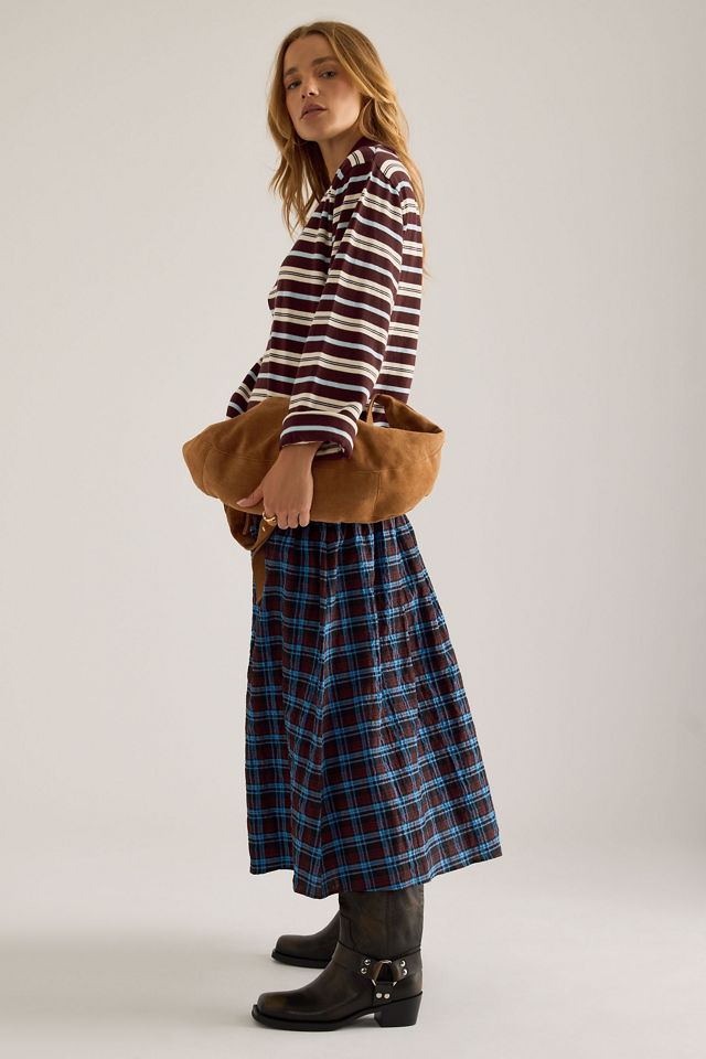 Jupe midi asymétrique à volants et carreaux By Anthropologie #4