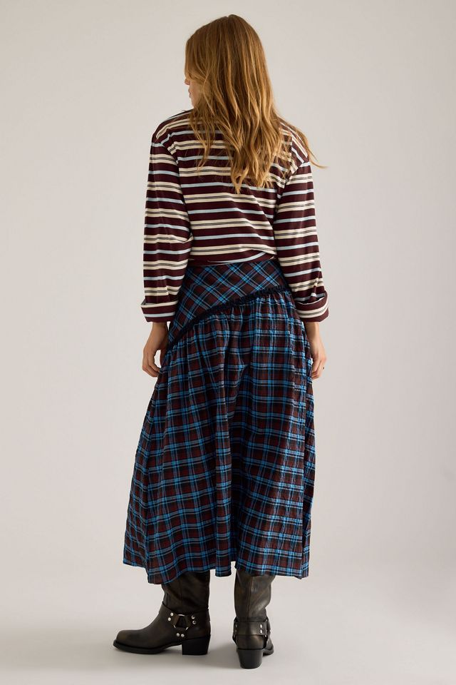 Jupe midi asymétrique à volants et carreaux By Anthropologie #5