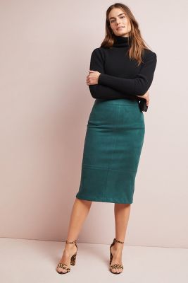 green suede midi skirt