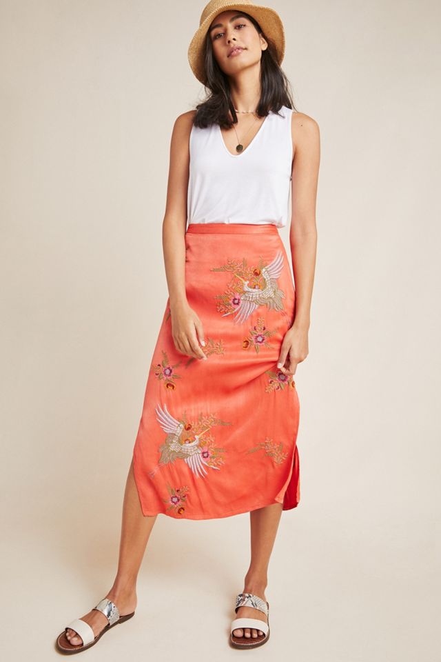 Maeve Crane-Embroidered Skirt | Anthropologie