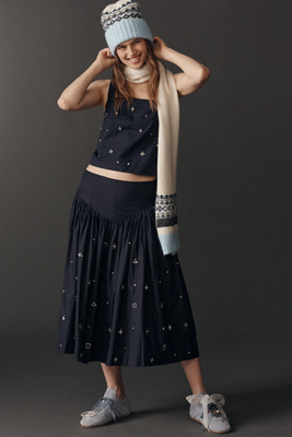 Maeve Basque-waist Midi Skirt In Blue