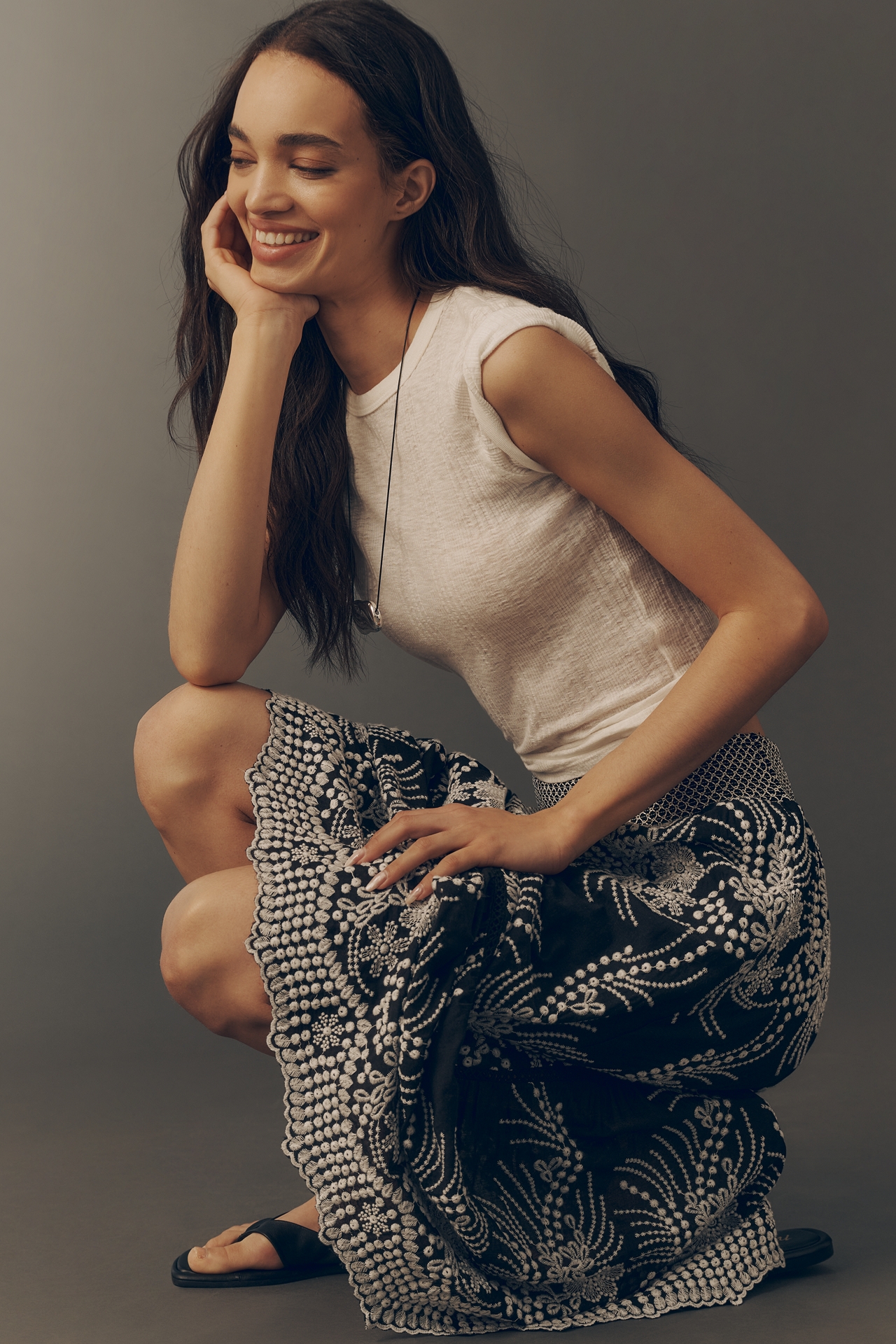 By Anthropologie Cotton Tiered Midi Skirt