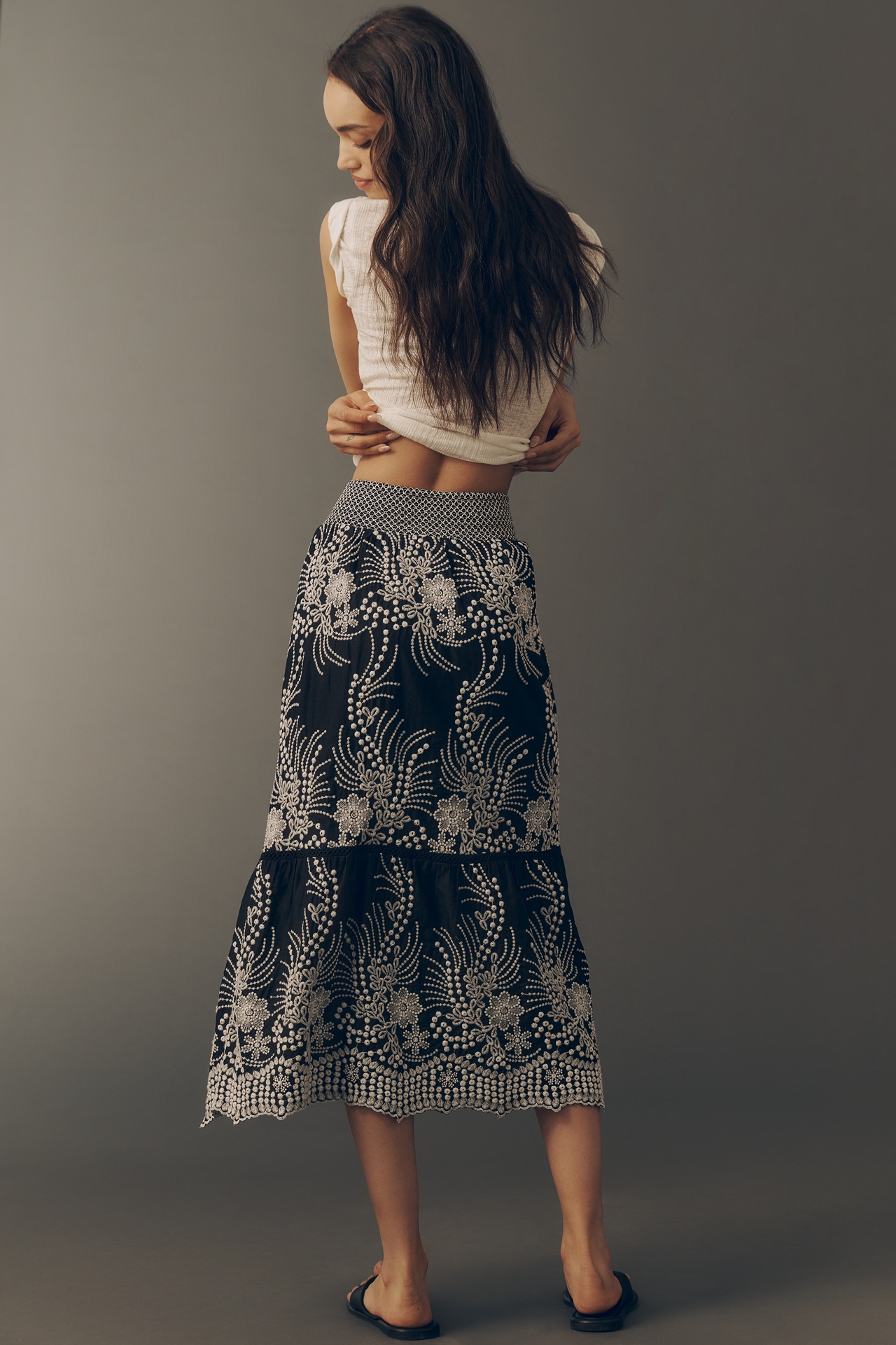 By Anthropologie Cotton Tiered Midi Skirt