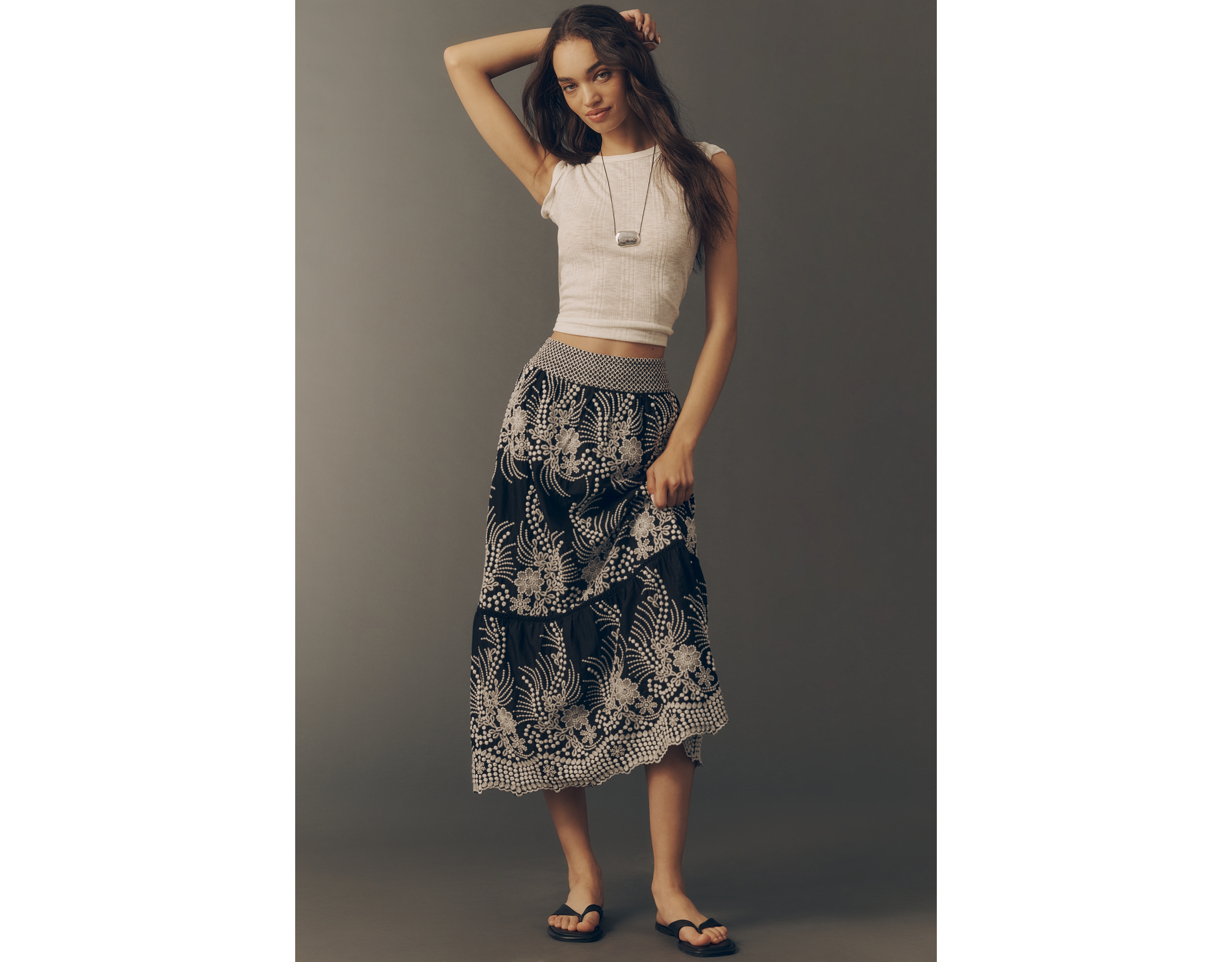 By Anthropologie 100% Cotton Tiered Midi Skirt