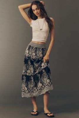 By Anthropologie Cotton Tiered Midi Skirt