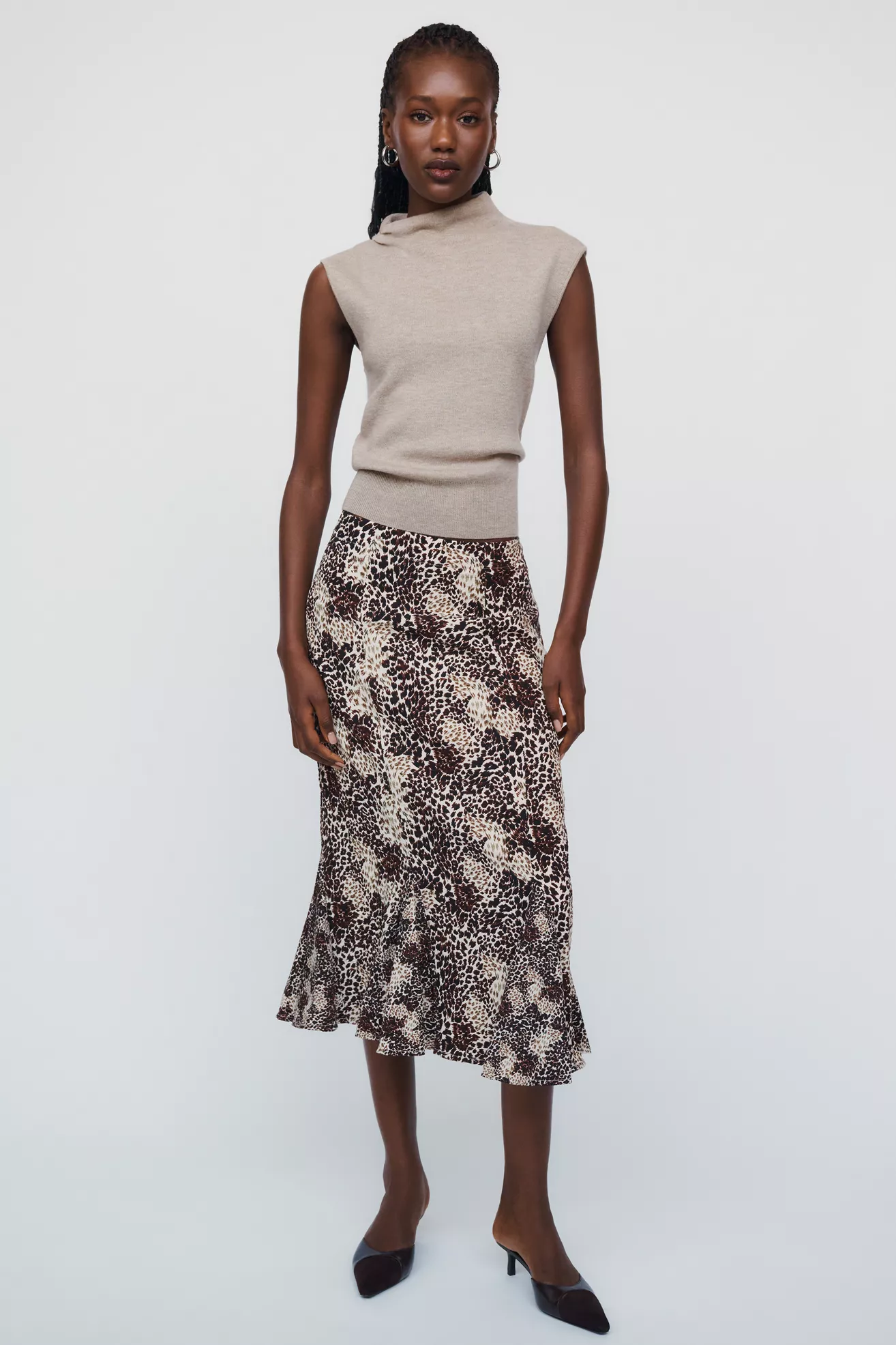 Maeve Godet Flare Midi Skirt
