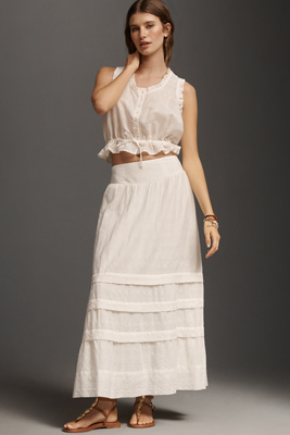 By Anthropologie Mixed Lace Maxi Skirt