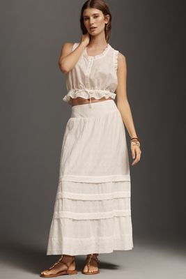 By Anthropologie Mixed Lace Maxi Skirt