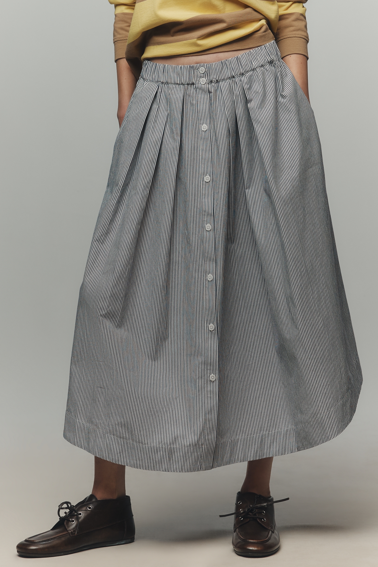 Maeve Striped Poplin Button-Front Skirt