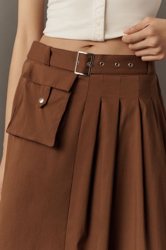 Maeve Pleated Cargo Midi Skirt | Anthropologie