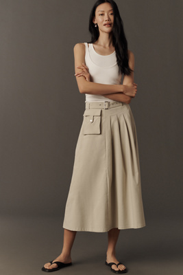 Pleated Cargo Midi Skirt