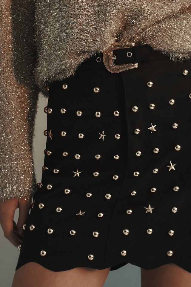 Minigonna in Pelle Scamosciata Borchiata By Anthropologie #1