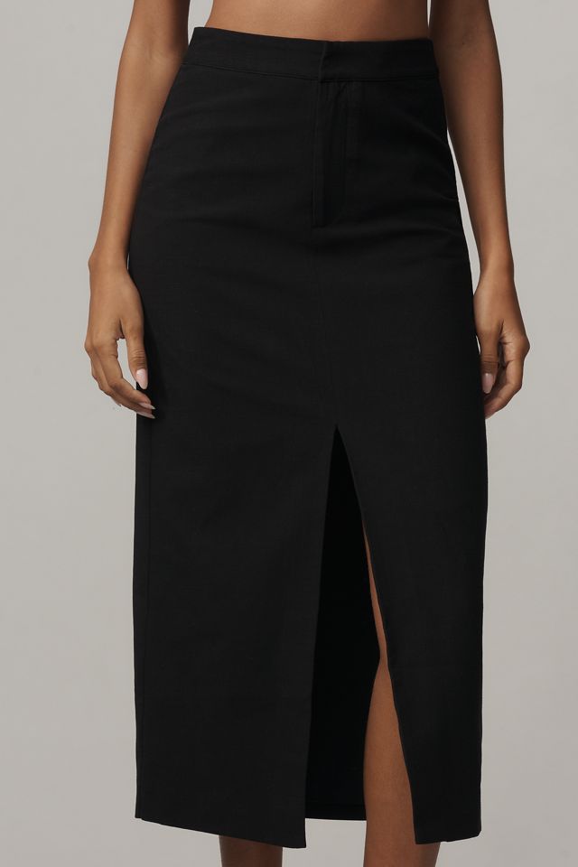 Endless Rose Linen Blend Front-Slit Slim Midi Skirt #1