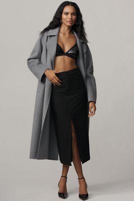 Endless Rose Linen Blend Front-Slit Slim Midi Skirt