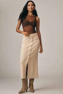 Endless Rose Knit A-line Midi Skirt In Neutral
