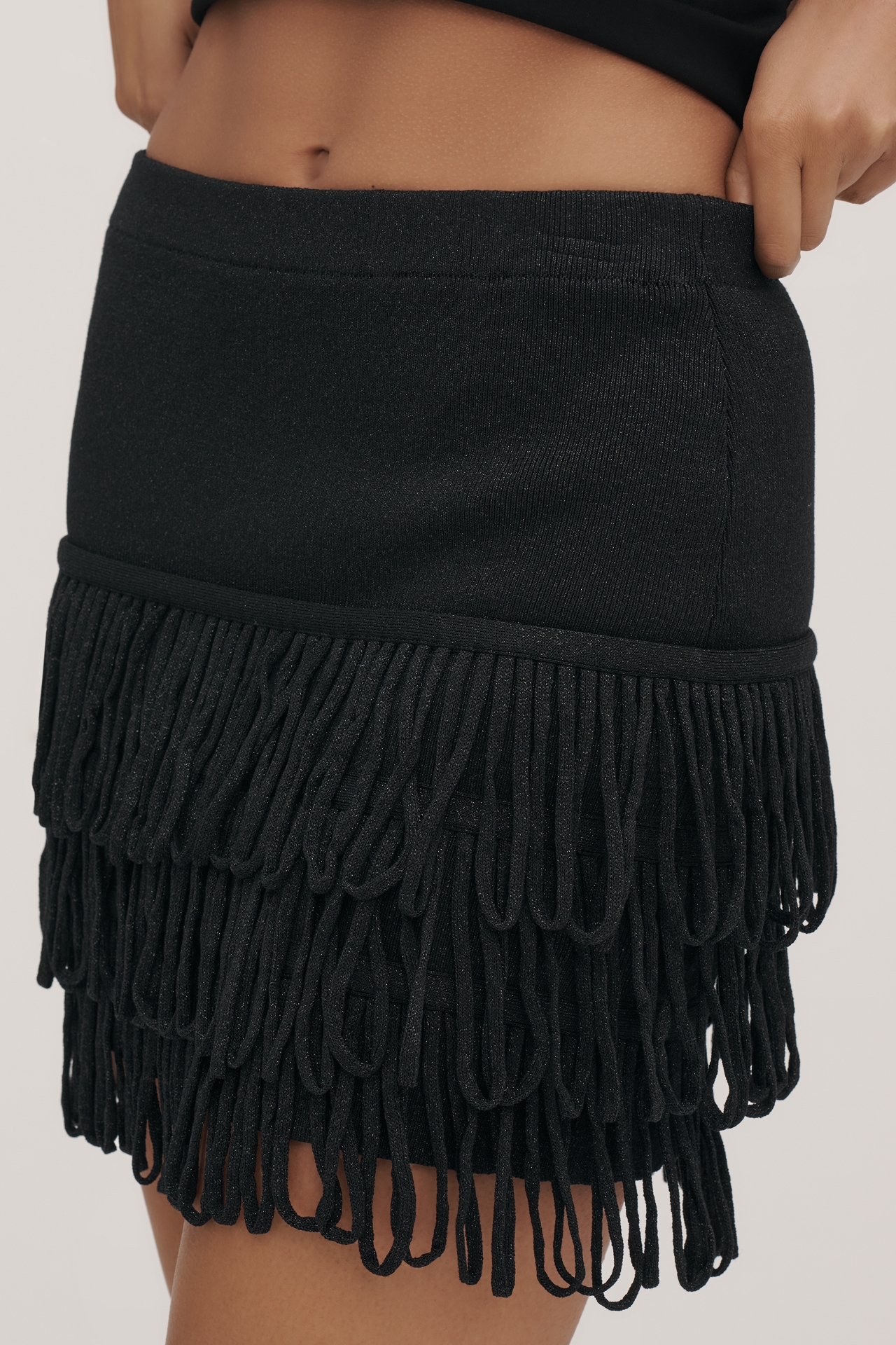 Endless Rose Tiered Lurex Knit Mini Skirt