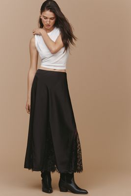 Endless Rose Lace Panel Satin Maxi Skirt