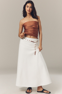 Endless Rose Linen Blend A-line Maxi Skirt In White