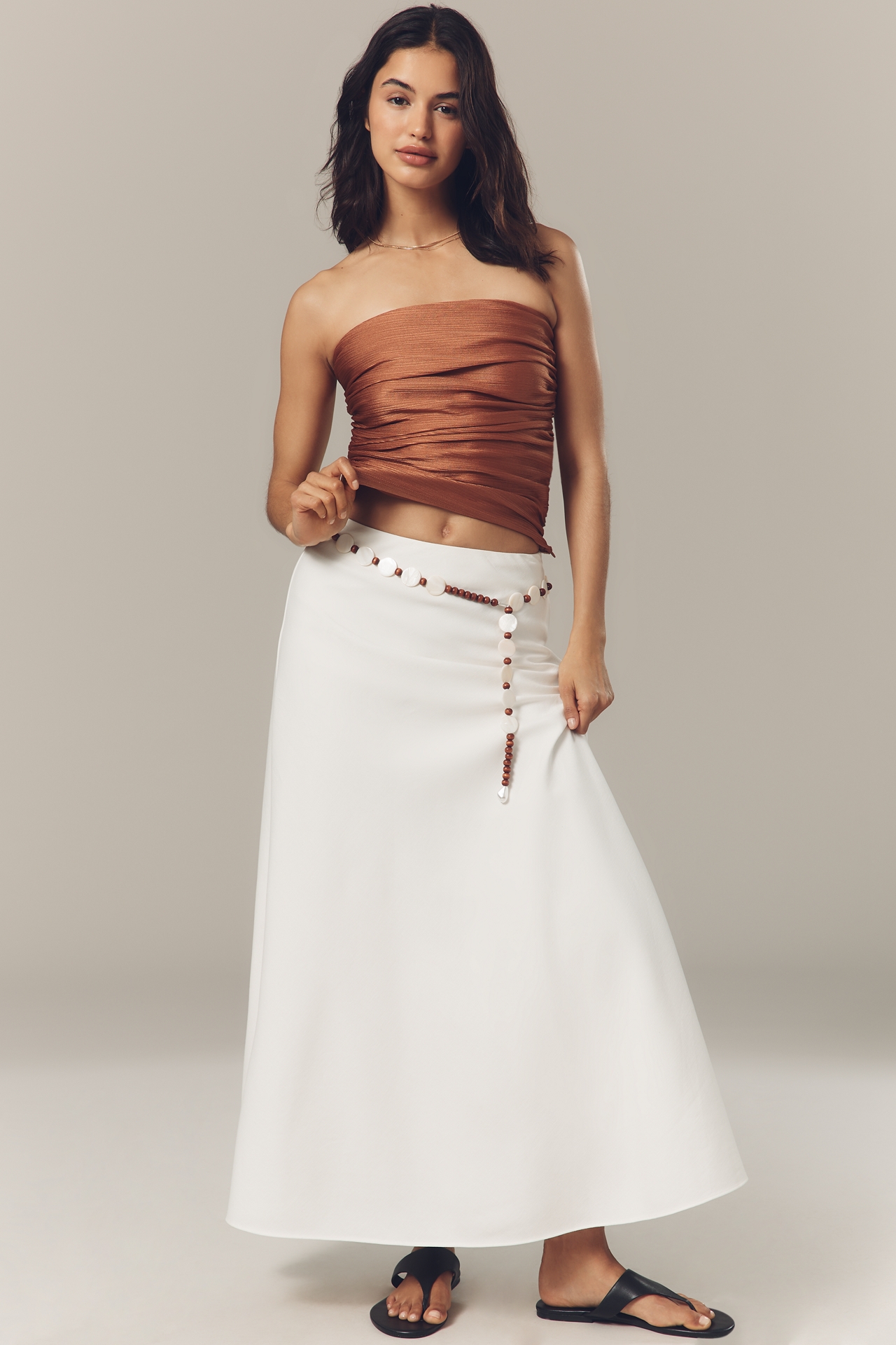 Endless Rose Linen Blend A-Line Maxi Skirt