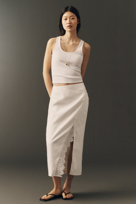 Shona Joy 100% Linen Tolie Lace Midi Skirt