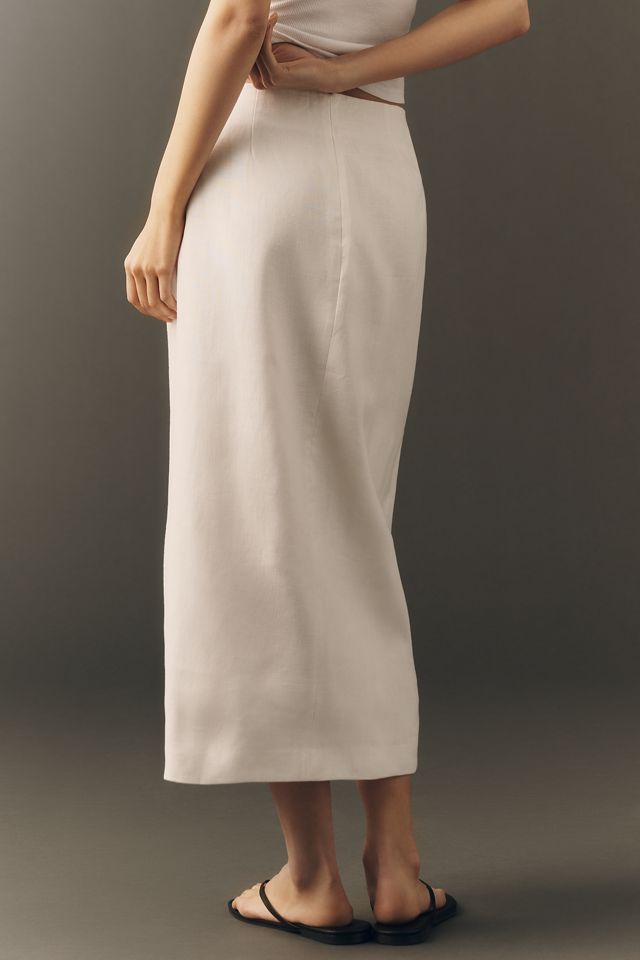 Shona Joy 100% Linen Tolie Lace Midi Skirt #3