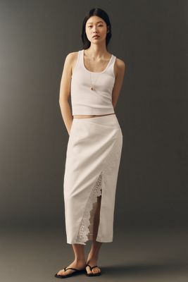 Shona Joy 100% Linen Tolie Lace Midi Skirt