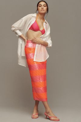 Shop Mac Duggal Sequin Midi Skirt In Pink