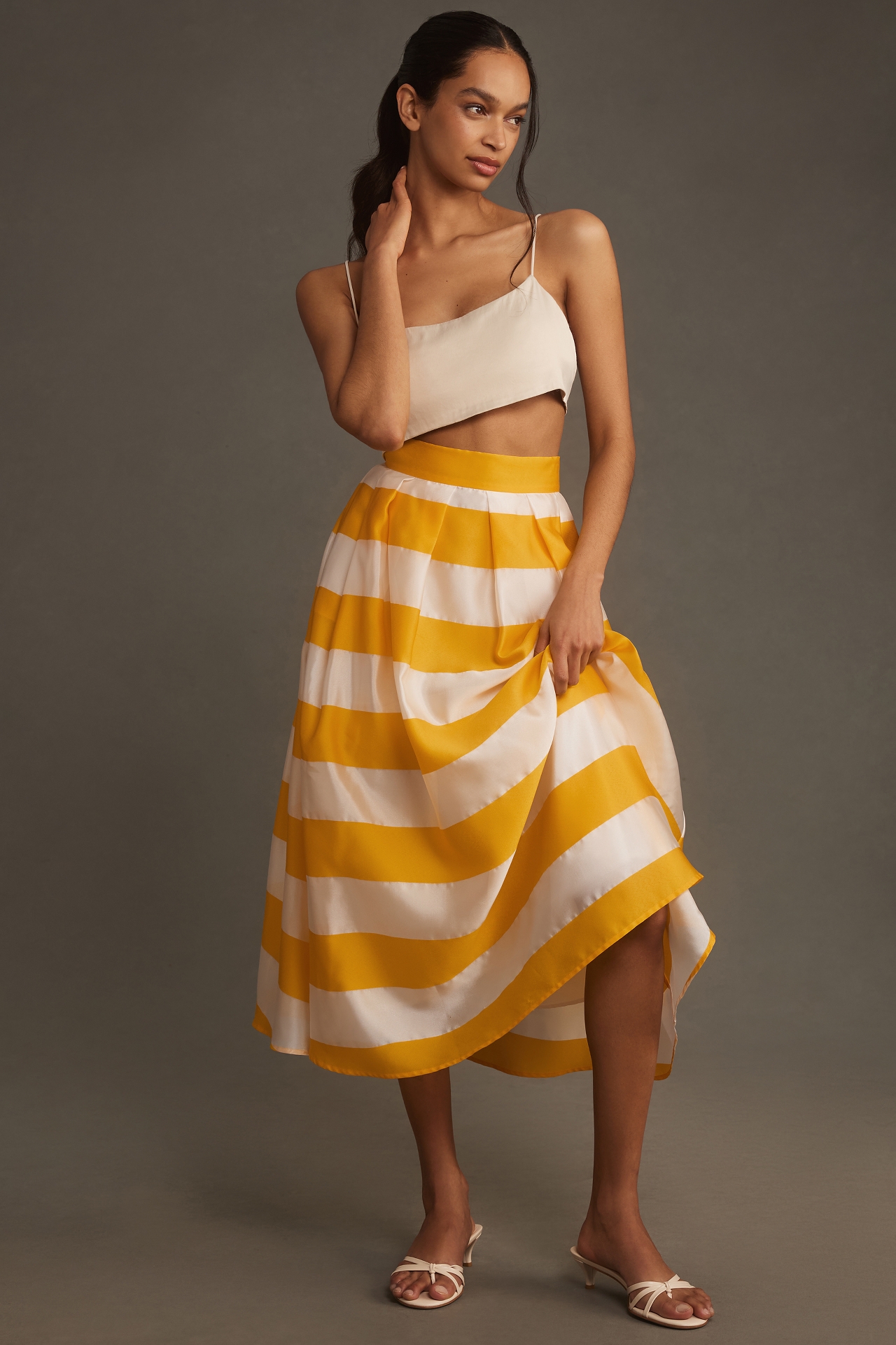 Mac Duggal Stripe Sunshine Midi Skirt